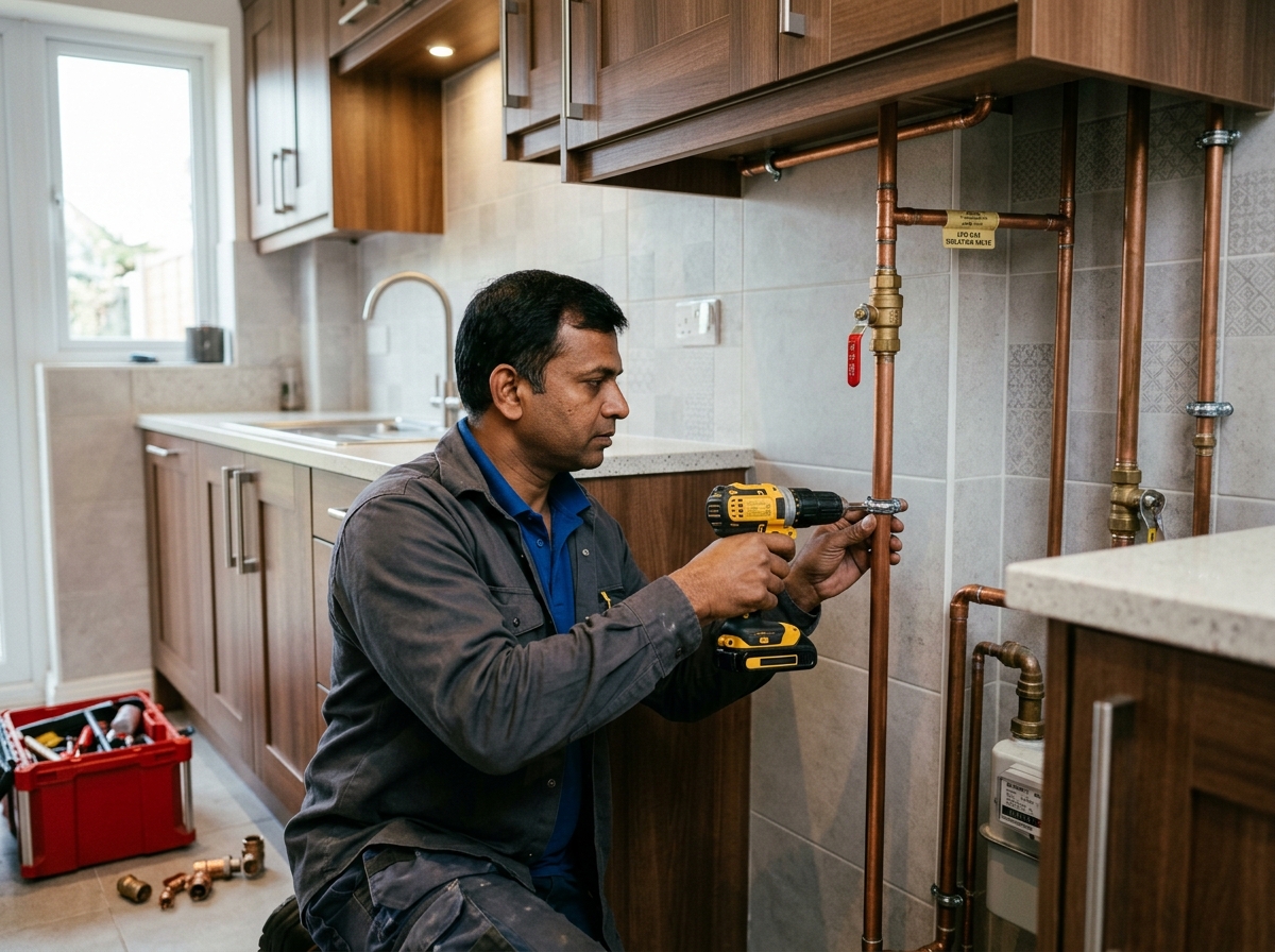 Modern kitchen with professionally installed gas pipeline