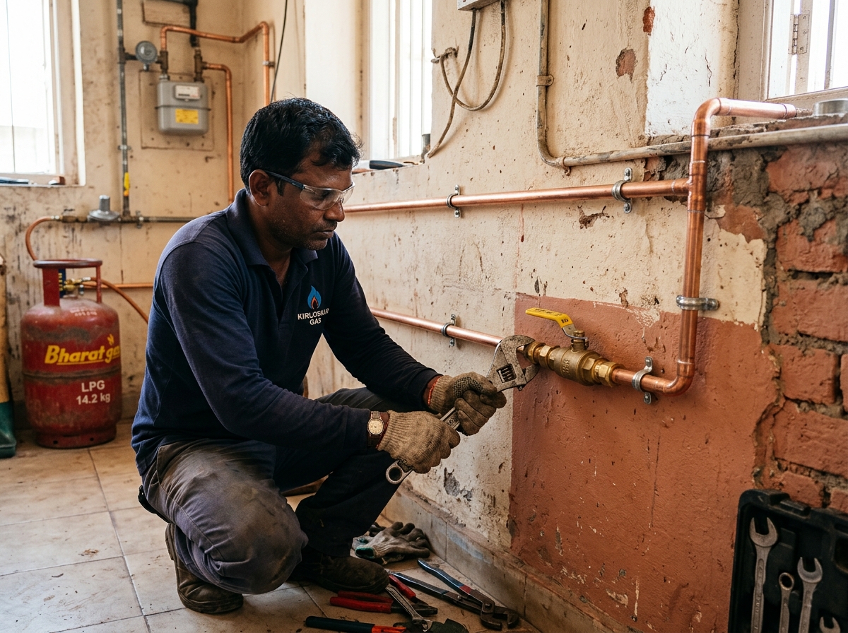 Professional technician installing LPG gas piping